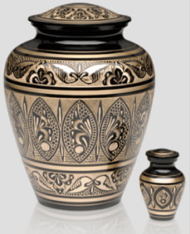 cremation urn black and gold